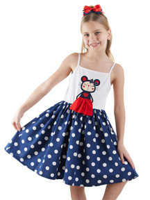 Denokids Lily Kız Çocuk Puantiye Lacivert Elbise - Image 1