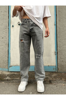 Viking's Line Gri Yırtık Baggy Jean - Image 1