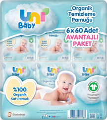 Uni Baby Bebek Temizleme Pamuğu 60 lı x 6 Adet - Image 1