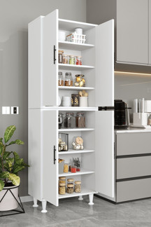 Aeka Ae-2086 Bala Beyaz Çok Amaçlı Mutfak Dolabı&Banyo Dolabı, Kiler, 4 Kapaklı, Raflı, Ayaklı - Image 1