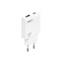 hkm tech EXTRA SLIM GaN 30W USB-A ve Type-C Çift Portlu Hızlı Şarj Aleti, Ultra İnce Güç Adaptörü, Beyaz - Image 1