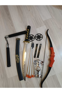 Lrs Store Ninja Samuray Dövüş Savaş Seti Ok Yay Kılıç Kalkan Mınçıka Ninja Yıldız Fırlatma Bıçağı 10 Parça - Image 1