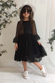 Mnk Baby&Kids Krem Şapkalı Dantelli Kız Çocuk Elbise Siyah - Image 1