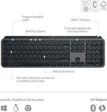 Logitech MX Keys S Gelişmiş Aydınlatmalı Tam Boyutlu Kablosuz Türkçe Q Klavye - Siyah - Image 1