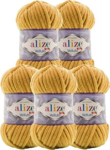 Alize 5 Adet Velluto Kadife El Örgü Ipliği 02 Hardal - Image 1