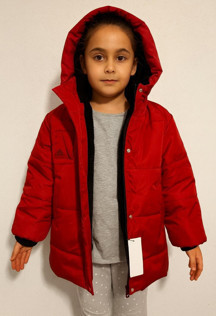 Cgboutiquestylekids Cg Kids Kırmızı Yandan Cepli Fermuar ÇıtÇıt içi kürklü Şapkalı Unisex Mont - Image 1
