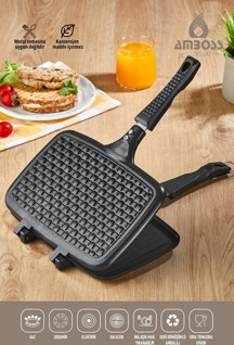 Amboss Kuv-0274 Kuvars Ocak Üstü Döküm El Tost Makinesi-Siyah - Image 1
