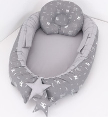 Umay Bebek Babynest, Bebek Uyku Yatağı 0-2 Yaş - Gri Kedi Desen - Image 1