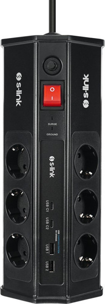 S-link PRZ03 PrizHive 3 Metre 1860 Joule 3x1.5mm 2xUSB 2xType C 2.4A/5V 250V 16A/3860W 6 lı Akım Korumalı Priz - Image 1