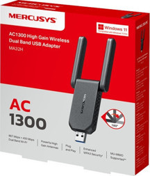 Tp-Link Mercusys MA32H AC1300 High Gain 2 Anteli USB 3.0 Kablosuz Ağ Adaptörü - Image 1