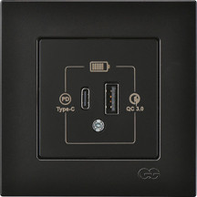 Günsan Elektrik Günsan Eqona Metalik Siyah Şarj Prizi 20W QC3.0 PD Type-C + USB Çift Çıkışlı - Image 1