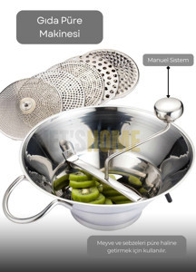 Jet' s Home Kollu Püre Makinesi Paslanmaz Mama Yapma Makinesi Çelik Sosluk Yapma Makinesi Yedek Bıçaklı 30x13,5 cm - Image 1