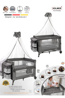 Holmer Maxi Comfort (Anne Yanı-Deluxe Kumaş) Cibinlikli Oyun Parkı/Anne Yanı 70X110Cm Koyu Gri - Image 1