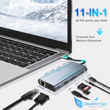 Macbook Pro Air Type C Hub Pd Şarj HDMI Sd Network VGA Girişli 11 in 1 Çevirici Dönüştürücü Çoklayıcı - Image 1