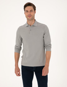 Pierre Cardin Gri Slim Fit Kıvrılmaz Polo Yaka Basic Pike Sweatshirt 50314048-VR024 - Image 1