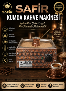 Safir Çay Kazanları SAFİR BAKIR KUMDA KAHVE MAKİNESİ BÜYÜK BOY CEZVE DAHİL ORTA BOY 35X28 CM EBATLI 4 CEZVELİK BAKIR KUMDA TÜRK KAHVE MAKİNESİ - Image 1