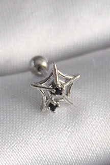 Alvenda Home 316L Çelik Gümüş Renk Siyah Zirkon Taş Detay Örümcek Ağ Model Tragus Piercing TJ-PR1293 - Image 1