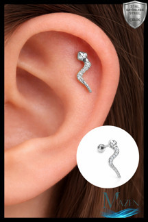 Asna Jewellery Paslanmaz Kararmazi Çelik Yılan Tragus, Kıkırdak, Helix 8Mm Piercing (İki Taraflı Açılabilir) - Image 1