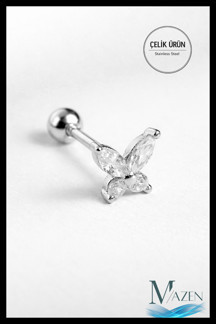Asna Jewellery Cerrahi Çelik Kelebek Tragus, Kıkırdak, Helix Piercing 1 Adet(Çift Taraflı Açılabilir) - Image 1