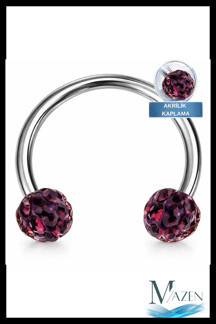 Asna Jewellery Zirkon Taşlı Piercing | 8 Mm Mürdüm | Kararmaz Çelik | Kıkırdak Tragus Dudak | Çift Toplu - Image 1