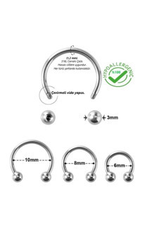 Asna Jewellery 316L Cerrahi Çelik Helix, Septum, Kıkırdak, Smiley, Tragus Piercing (3 Adet) - Image 1