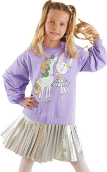 Balerin Unicorn Kız Çocuk Pileli Elbise - Image 1