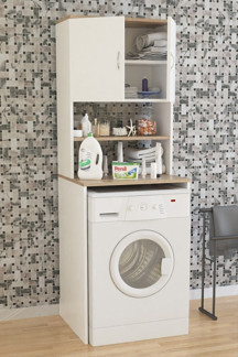 Aeka Ae-2042 Solo Çamaşır Makinesi Dolabı, Banyo Dolabı, 4 Raflı, Kapaklı, Beyaz Dolap - Image 1