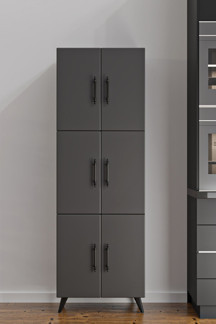Aeka Ae-3010 Nehir Antrasit Gri Çok Amaçlı Mutfak Dolabı & Banyo Dolabı, Kiler Dolabı, 6 Kapaklı,6 Raflı - Image 1