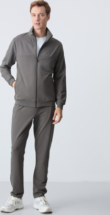 Koyu Gri Pamuklu Kalın Yumuşak Dokulu Comfort Fit Basic Erkek Eşofman Takım - 85260 - Image 1