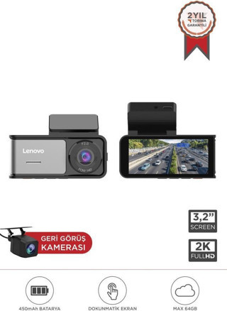 Lenovo R1/5369 Siyah 2K Wifi Araç içi Dokunmatik Ön Ve Arka Araç Kamerası