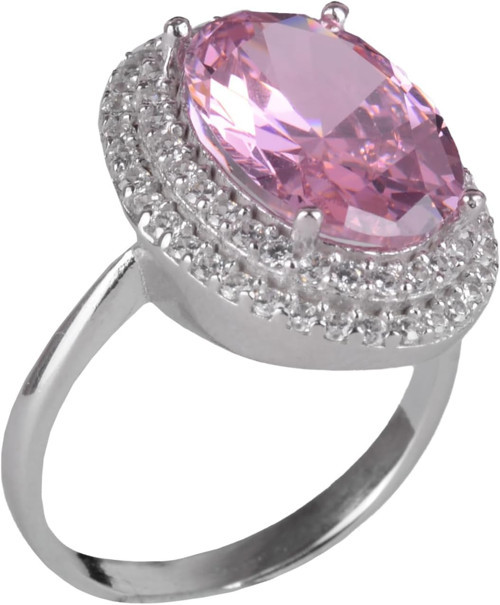 925 Ayar Gümüş Kadın Yüzük - Yapay Taş El Yapımı Yüzük - Şık Oval Kesim Taş Yüzük (Yapay Pembe Topaz)