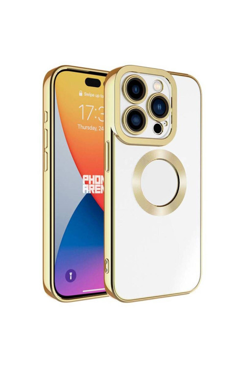 20068310 Apple İphone 15 Pro İle Uyumlu Kılıf Şeffaf Logo Gösteren Parlak Renkli Kenar Telefon Kılıfı Kapak