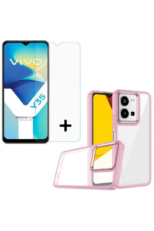 20068310 Vivo Y35 Ile Uyumlu Kılıf Kontrast Renkli Telefon Kılıfı Ve Temperli Cam Ekran Koruyucu Seti
