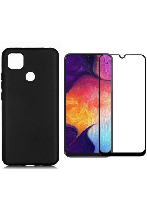 20068310 Xiaomi Redmi 9C İle Uyumlu Soft Yumuşak Telefon Kılıfı Ve 5D Tam Kaplayan Cam Ekran Koruyucu