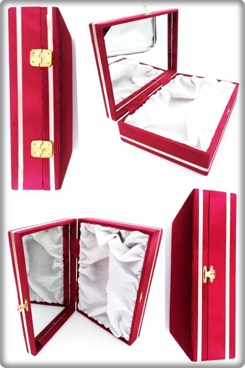 Gelin Kutusu Kadife Kumaş Kaplama Kapağı İçten Aynalı Kalıcı Hatıra 31,5X21,5X8,5 Cm Bordo 1 Adet