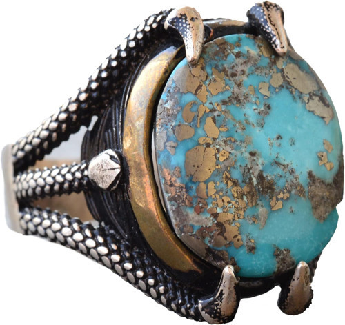 Doğal Arizona Turkuaz Taşlı 925 Ayar Gümüş Pençe Erkek Yüzük - Güç ve Denge Artırıcı