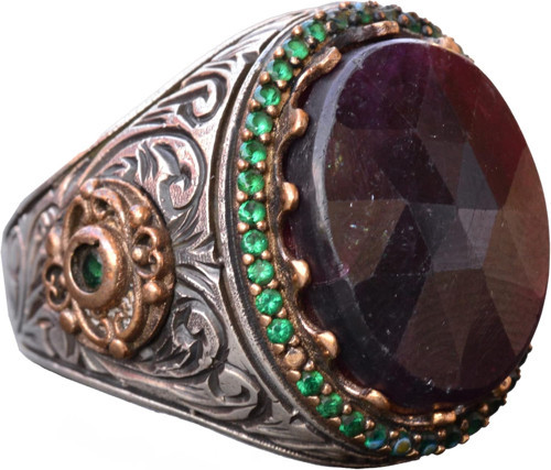 Gerçek Kırmızı Safir Taşlı Yüzük, 13.70 Karat, Safir Yüzük, Kral Yüzüğü, Erkekler için Gümüş Yüzük