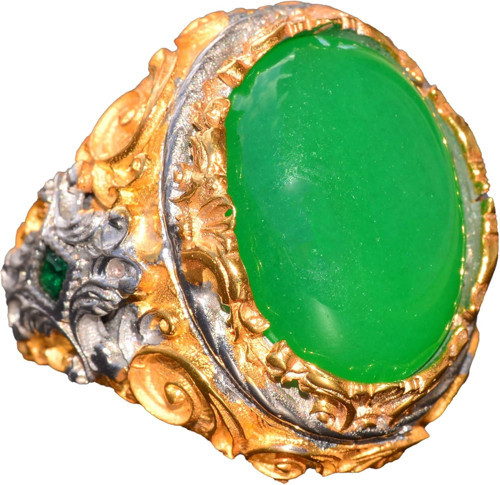 Gerçek Doğal Yeşil Jade Taş Yüzük, 925 Ayar Gümüş Yüzük, Erkek Yüzük