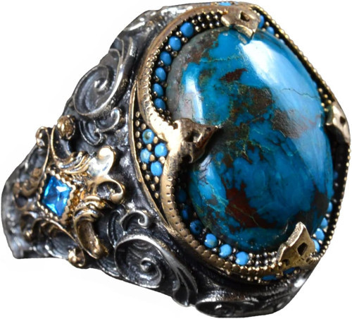 Erkek Yüzük, Gerçek Doğal Azurit Taş Yüzük, 925 Ayar Gümüş Yüzük Erkekler İçin, Yığma Yüzük Mavi