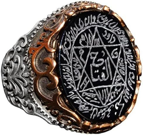 Sterling Gümüş Erkek Yüzük, Doğal Siyah Oniks Taşı, Kral Süleyman Mühürü Yüzüğü, El Yapımı Takı (Oniks)