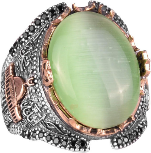 Açık Yeşil Kedi Gözü Yapay Taş Yüzük, Kaaba Gümüş Yüzük, 925K Ayar Gümüş Yapay Taş Yüzükler - Çeşitli & Farklı Koleksiyon