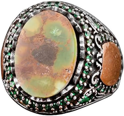 Gerçek Doğal Arizona Turkuaz Taş Yüzük, Minimalist Yüzük, 925 Ayar Gümüş Erkek Yüzüğü (Stil-6)