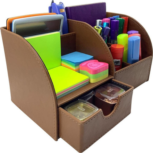 Organizer Masa Üstü Kalemlik Efsun Çekmeceli Deri Taba 27X15X15Cm Dd-1014