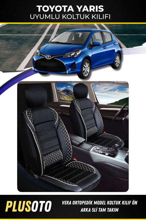 Toyota Yarisuyumlu Vera Serisi Siyah Beyaz Oto Koltuk Kılıfı 5Li Takım Set M-1030