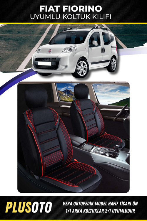 Fiat Fiorino (2+1) Ticariuyumlu Vera Serisi Siyah Kırmızı Oto Koltuk Kılıfı 5Li Takım Set M-209