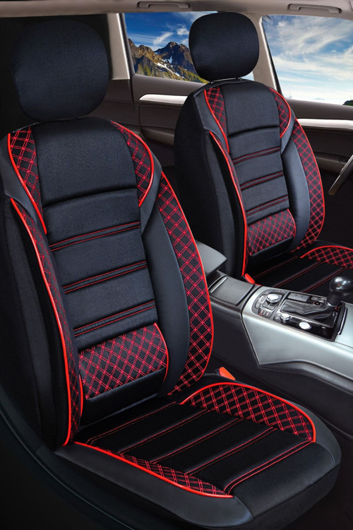 Fiat Fiorino Uyumlu Vera Serisi Siyah Kırmızı Oto Koltuk Kılıfı 5'Li Takım Set