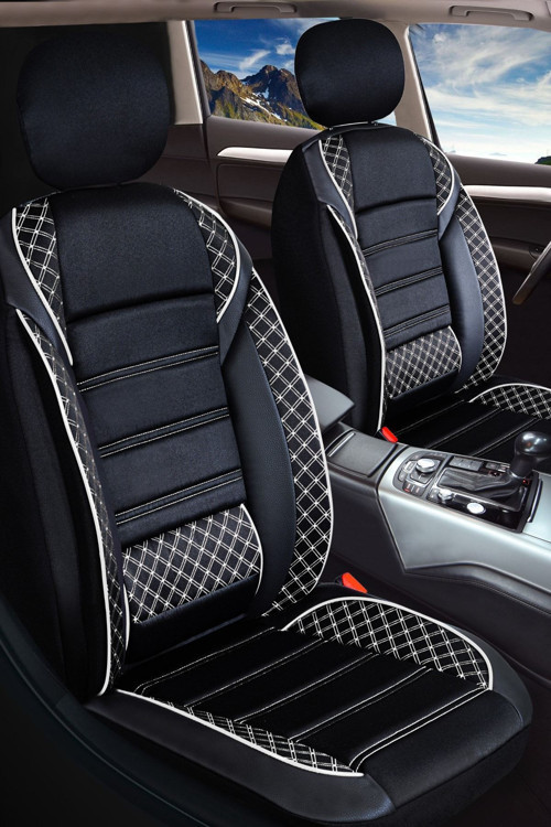 Peugeot 206 Uyumlu Vera Serisi Siyah Beyaz Oto Koltuk Kılıfı 5Li Takım Set