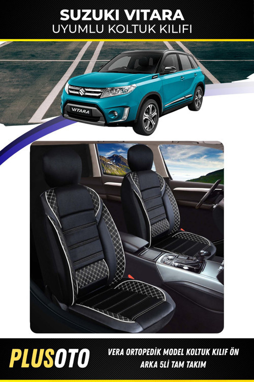 Suzuki Vitarauyumlu Vera Serisi Siyah Beyaz Oto Koltuk Kılıfı 5Li Takım Set M-982
