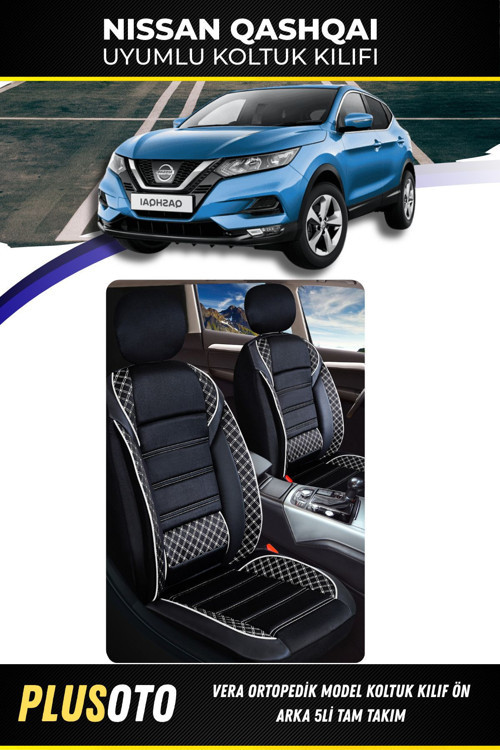 Nissan Qashqai Uyumlu Vera Serisi Siyah Beyaz Oto Koltuk Kılıfı 5Li Takım Set M-580