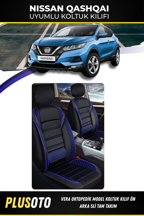 Nissan Qashqai Uyumlu Vera Serisi Siyah Mavi Oto Koltuk Kılıfı 5Li Takım Set M-582